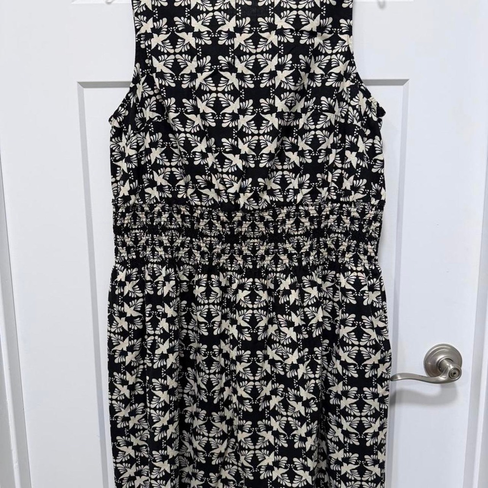Universal Thread Womens XL Black White Floral Smocked Waist Midi Dress Pockets
